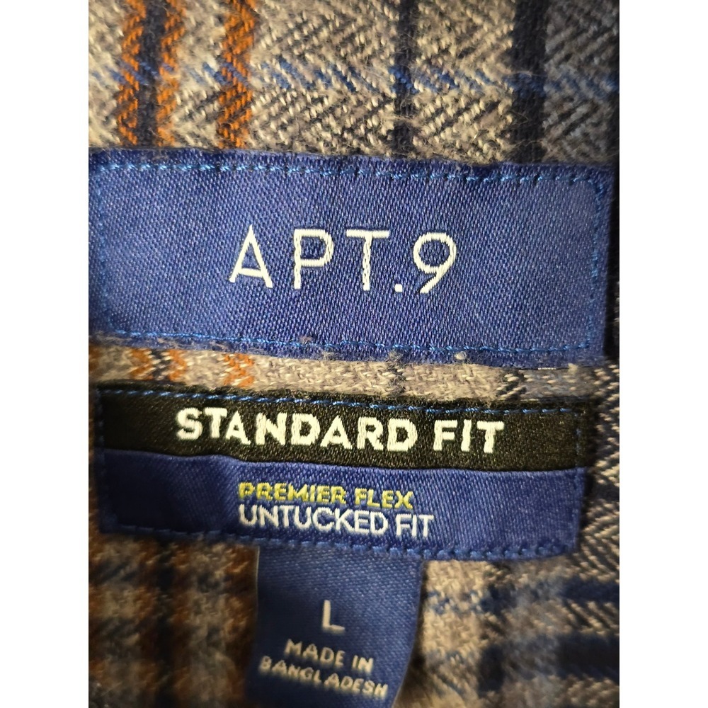 APT 9 Mens Standard Fit Plaid Long Sleeve Button Up Shirt Size Large Blue - Picture 2 of 3